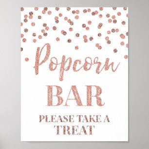 Rose Gold Confetti Popcorn Bar Sign Poster