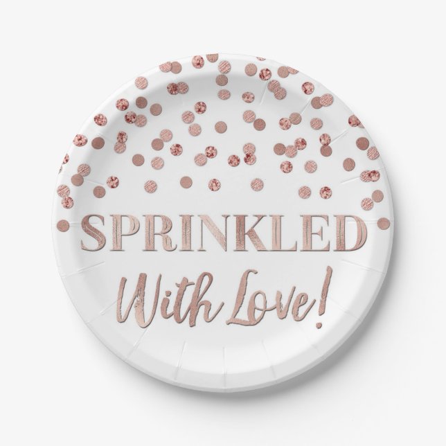 Rose Gold Confetti Sprinkler mit Liebe Pappteller (Vorderseite)