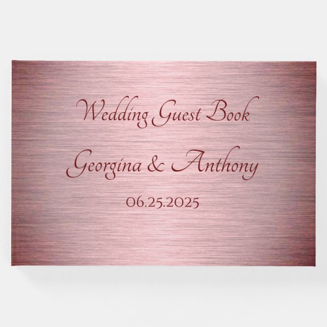Rose Gold Copper Bourgogne Mariage Livre d'invité (Devant)