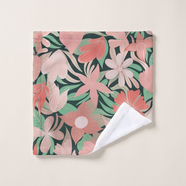 Rose Gold Coral Green Floral Blätter Illustratione Waschlappen (Waschlappen)