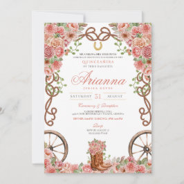 Rose Gold Country Western Charra Ranch Quinceañera Einladung