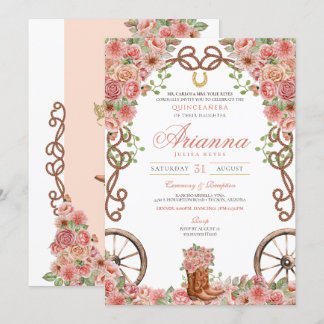 Rose Gold Country Western Charra Ranch Quinceañera Einladung