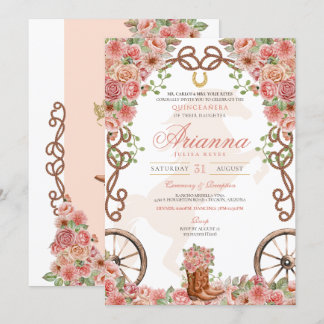 Rose Gold Country Western Charro Ranch Quinceanera Einladung