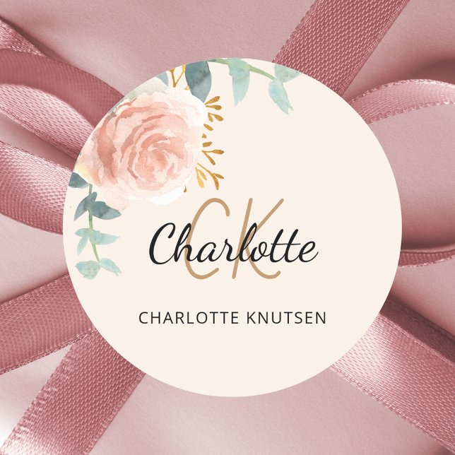 Rose gold creme floral eucalyptus vielen Dank Runder Aufkleber (Von Creator hochgeladen)