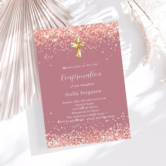Rose-Gold-Cross-Girl-Bestätigung Einladung (Von Creator hochgeladen)