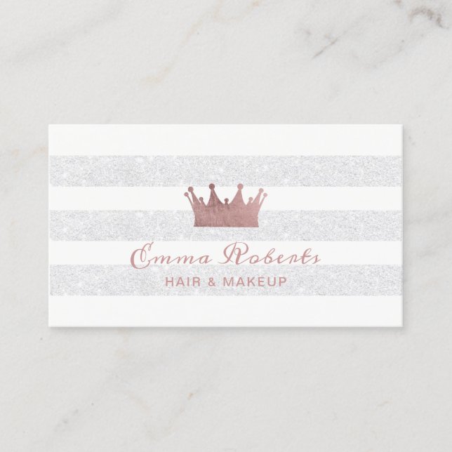Rose Gold Crown Hair & Makeup Moderner Salon Visitenkarte (Vorderseite)