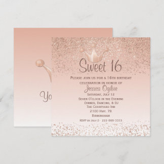 Rose Gold Crown Sweet 16 Geburtstag Einladung