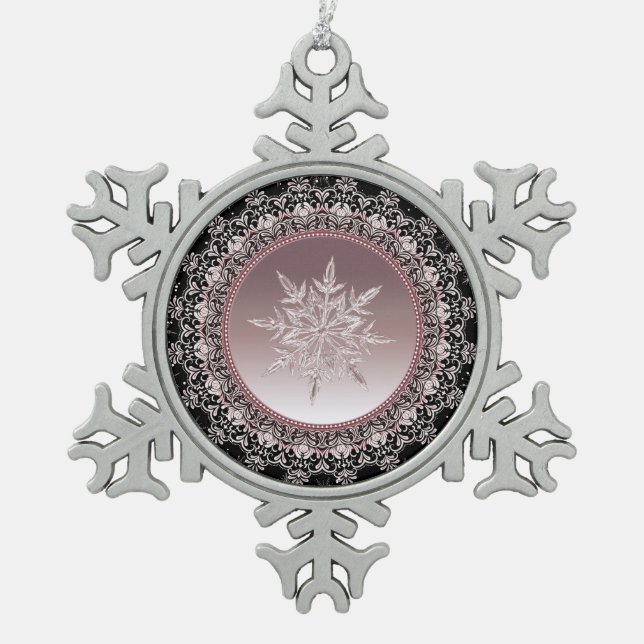 Rose Gold Crystal Snowflake Zierbäume Schneeflocken Zinn-Ornament (Vorderseite)