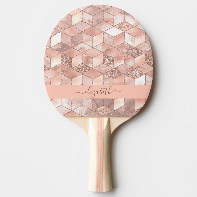 Rose gold cube marble name glittere script tischtennis schläger (Vorderseite)