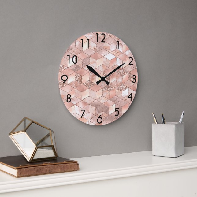 Rose gold cube pattern große wanduhr (Büro)