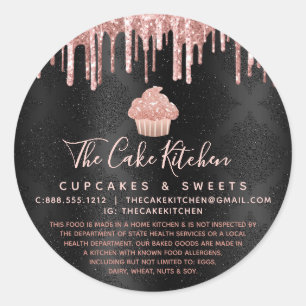 Rose Gold Cupcake Glitter Tropfen Schwarz Chef Rec Runder Aufkleber