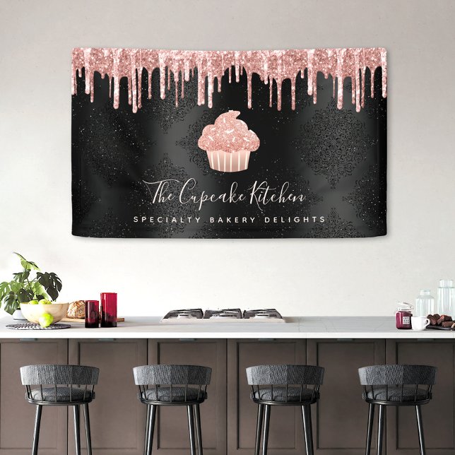 Rose Gold Cupcake Glitzer Tropfen Bäckerei Koch Sc Banner (Matching business cards, loyalty cards, stickers, notebooks and more are also available!)