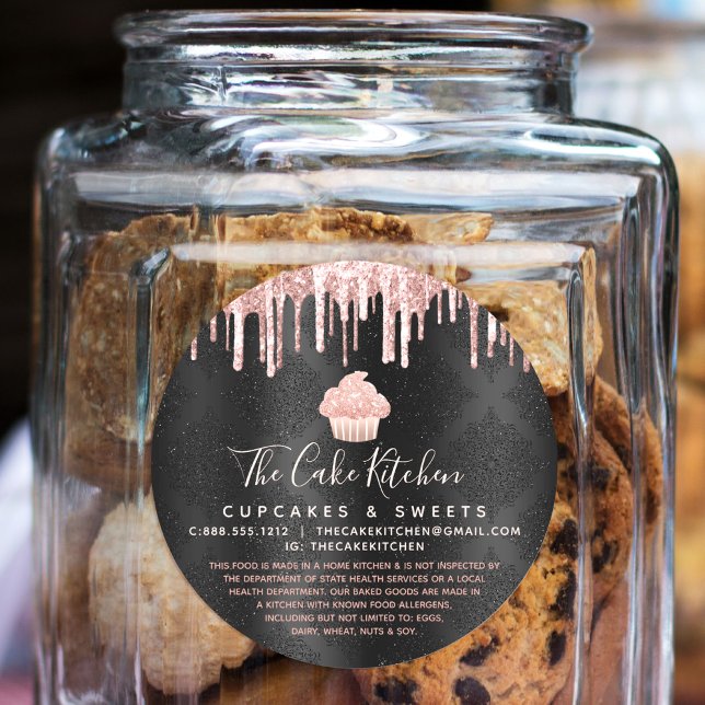 Rose Gold Cupcake Glitzer Tropfen Schwarzer Koch R Runder Aufkleber (Von Creator hochgeladen)