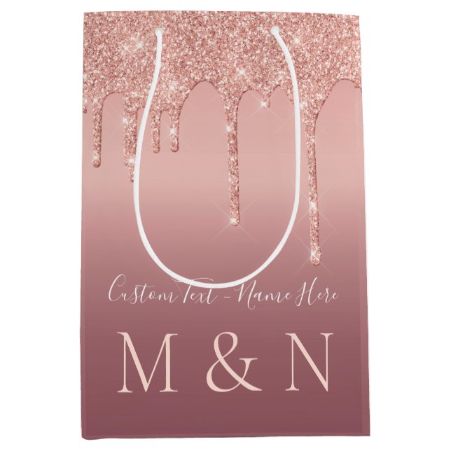 Rose Gold Custom Letter Your Name Wedding Geschenk Mittlere Geschenktüte (Vorderseite)