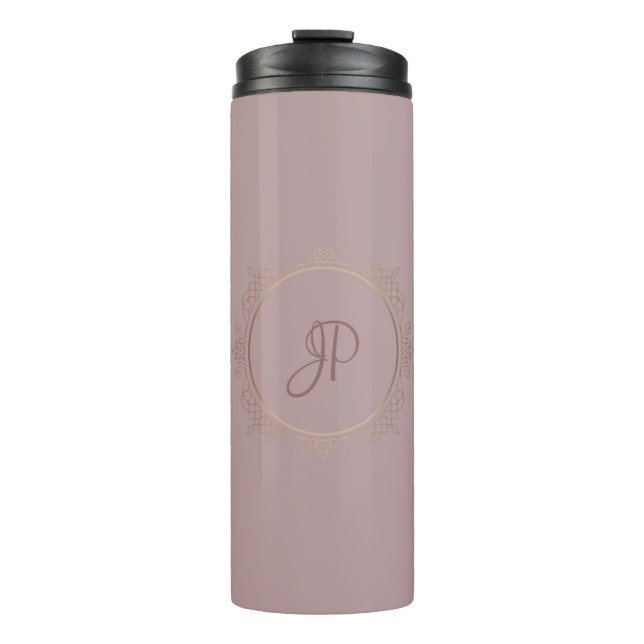 Rose Gold Custom Monogram Elegant Template Thermosbecher (Vorderseite)