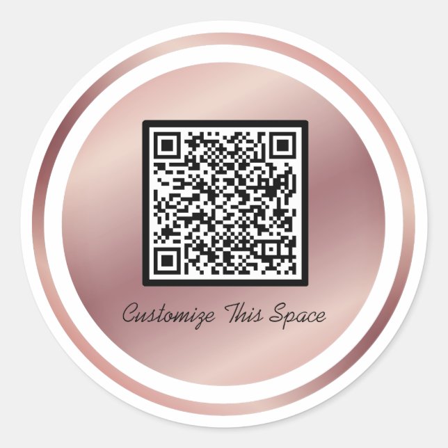 Rose Gold Custom QR Code Trendy Minimalistisch Runder Aufkleber (Vorderseite)