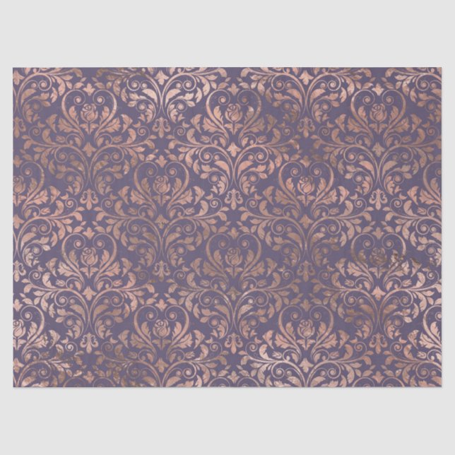 Rose Gold Damask auf Lila Decoupage Seidenpapier (Vorderseite)