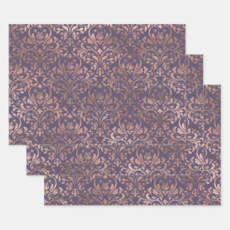 Rose Gold Damask auf Lila Geschenkpapier Set