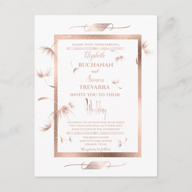 Rose Gold Dandelion Fluff Einfach und elegant Postkarte (Vorderseite)
