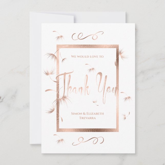 Rose Gold Dandelion Fluff Wedding Vielen Dank (Vorderseite)