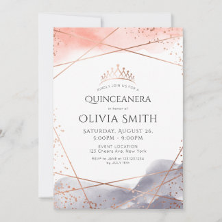 Rose Gold Dawn Wasserfarbe Geometrische Quinceaner Einladung