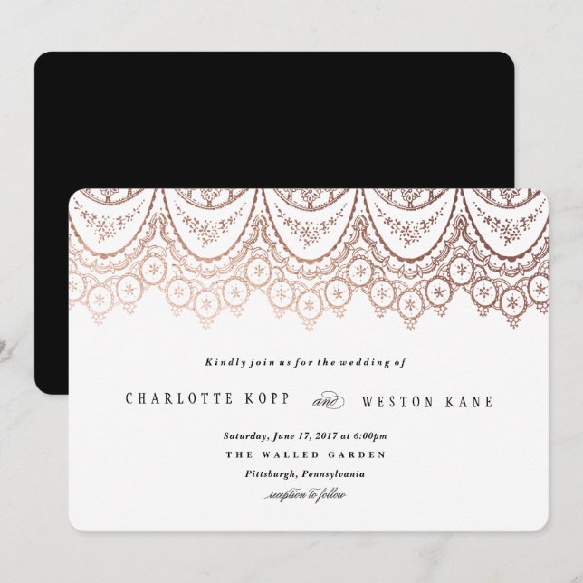 Rose Gold Delikate Lace Hochzeit Einladung (Vorne/Hinten)