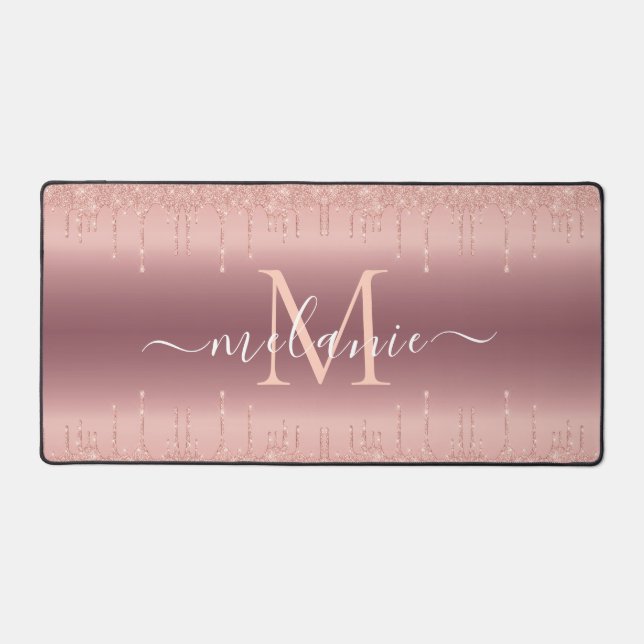Rose Gold Desk Mat mit Ihrem Namen und Buchstaben Schreibtischunterlage (Vorderseite)