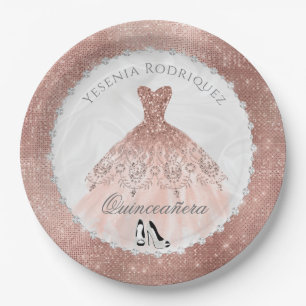 Rose Gold Diamant Glamour Quinceañera Pappteller