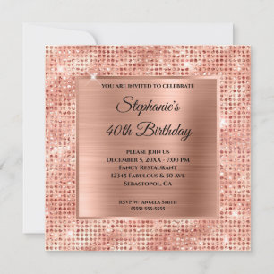 Rose Gold Diamant Studded Foil 40. Geburtstag Einladung
