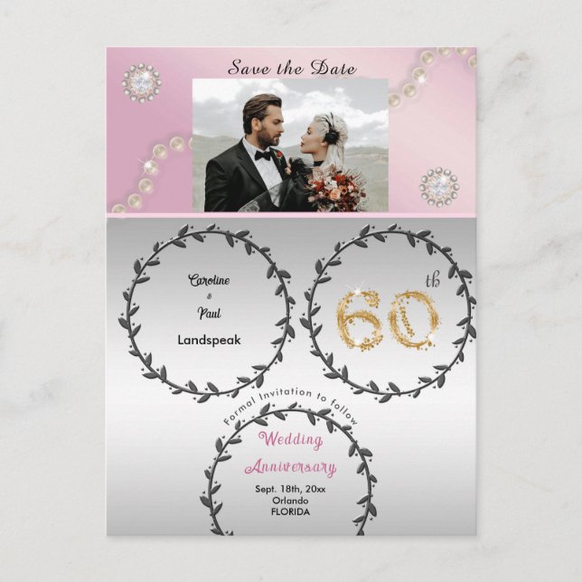 Rose Gold Diamond 60 Jahre Jubiläum Save the Date Postkarte (Vorderseite)