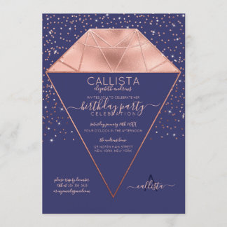 Rose Gold Diamond Confetti Glitzer Geburtstag Einladung