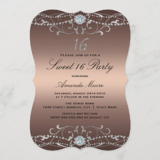 Rose Gold Diamond Damask Sweet 16 Invitation
