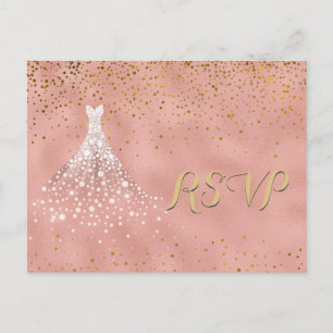 Rose Gold Diamond Dress Quinceanera RSVP Karte