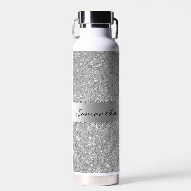 Rose Gold Diamond Glitzer Bling Metallic Monogramm Trinkflasche (Vorne)