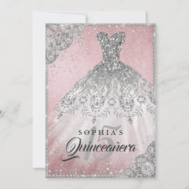 Rose Gold Diamond Lace Sparkle Gown Quinceanera Einladung
