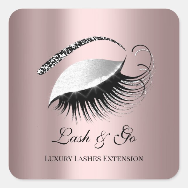 Rose Gold Diamond Makeup Artist Lash Silver Quadratischer Aufkleber (Vorderseite)