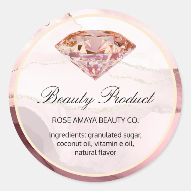 Rose Gold Diamond Marmor Agate Beauty Wellness-Cen Runder Aufkleber (Vorderseite)