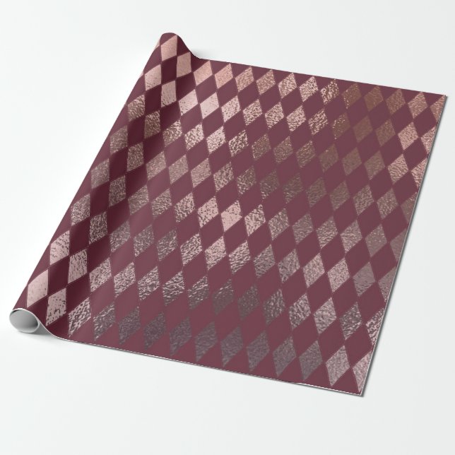 Rose Gold Diamond Prüfmuster auf Burgund Geschenkpapier (Ungerollt)