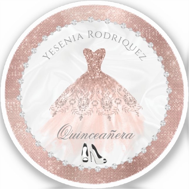 Rose Gold Diamond Sparkle Glam Quinceanera Aufkleber (Vorderseite)