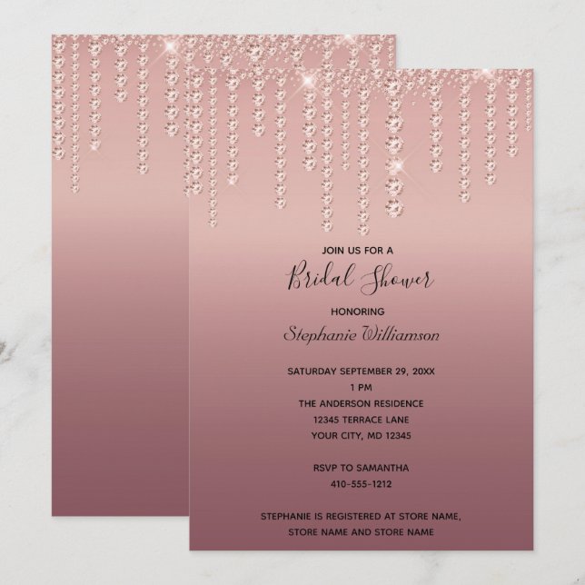 Rose Gold Diamonds treiben Trendy Brautparty Einladung (Vorne/Hinten)