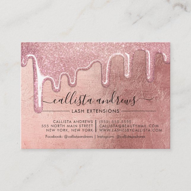 Rose Gold Dicker Glitzer Tropfen Lashes Visitenkarte (Vorderseite)