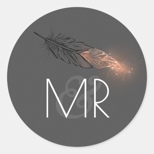 Rose Gold Dipped Feather Glitzer Wedding Runder Aufkleber (Vorderseite)
