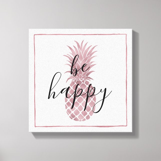 Rose Gold Dots Ananas sind glücklich Leinwanddruck (Vorderseite)