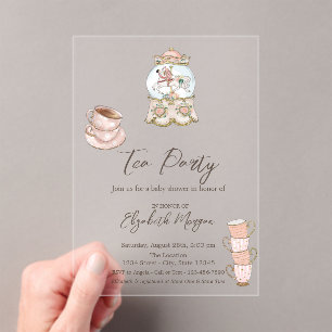 Rose Gold Dots Tea Party Kinderdusche Acryleinladungen