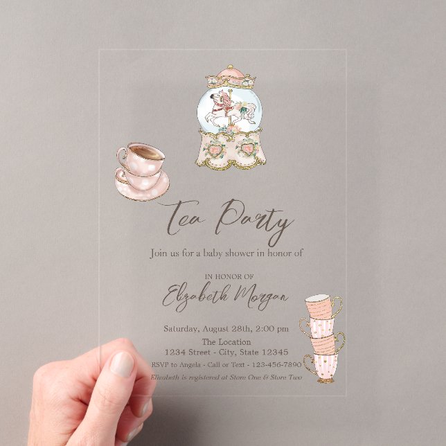 Rose Gold Dots Tea Party Kinderdusche Acryleinladungen (Insitu (Handheld))
