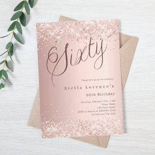 Rose Gold Drehbuch elegante Konfetti 60. Geburtsta Einladung