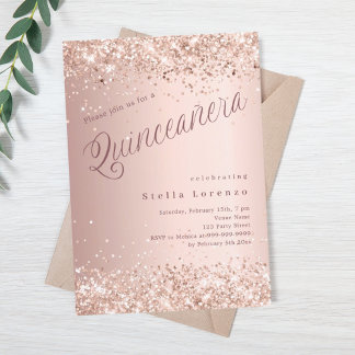Rose Gold Drehbuch elegante Quinceanera Einladung