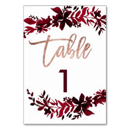 Rose Gold Drehbuch Floral Red Hochzeit Tischnummer