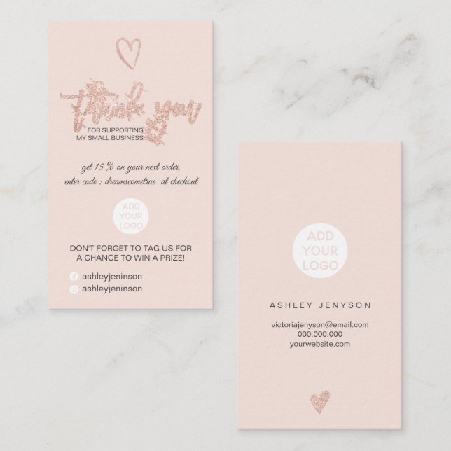 Rose Gold Drehbuch Herz-Blush Logo-Bestellung Viel Visitenkarte (Vorne/Hinten)