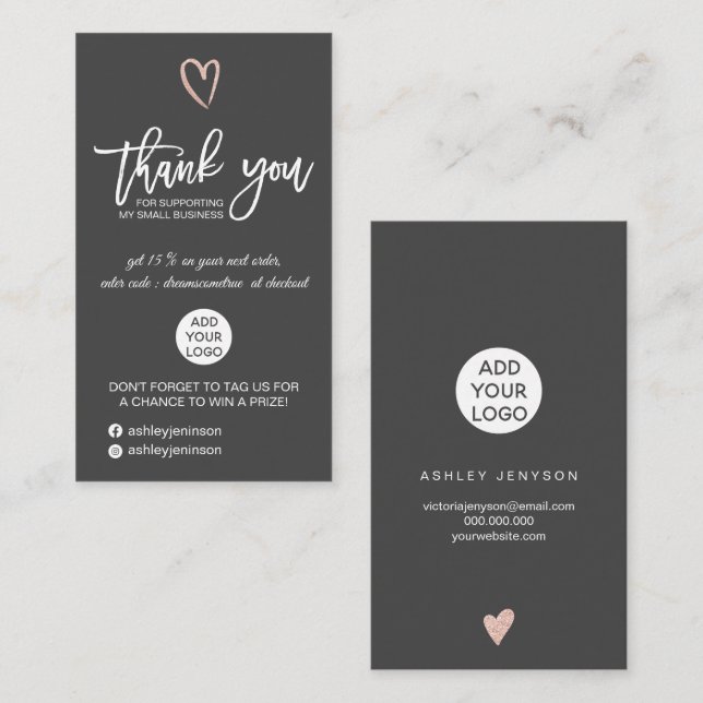 Rose Gold Drehbuch Herz graue Logo-Bestellung Viel Visitenkarte (Vorne/Hinten)